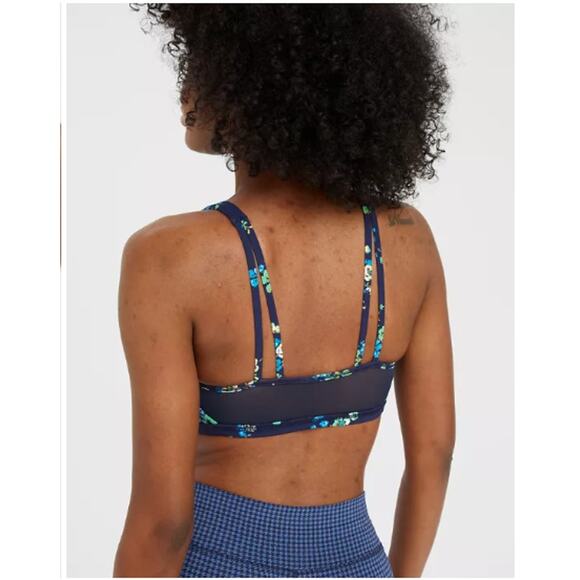 Offline By Aerie Goals Royal Navy Floral Plunge Sports Bra Size Medium - Picture 2 of 13